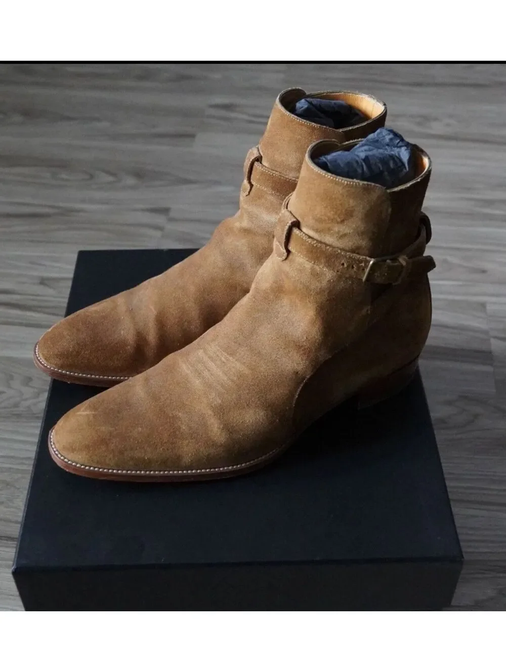 FW16 Saint Laurent Paris Wyatt Jodhpur Boot in Tan Suede